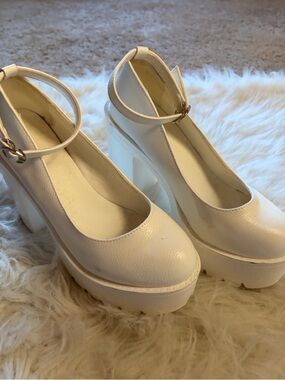 White Platform Ankle-Strap Heels